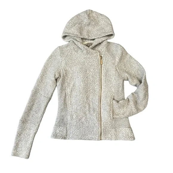 Lucky Brand Woven Asymmetrical Zip Hoodie. Gray White Size Small #1238 - Picture 3 of 10